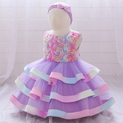 Girls Colorful Cake Fluffy Princess Dress