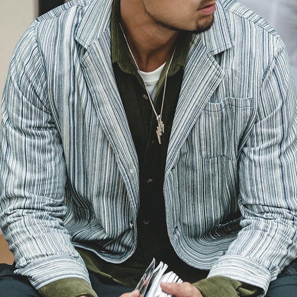 Japanese Retro Hickory Stripe Suit Loose Jacket