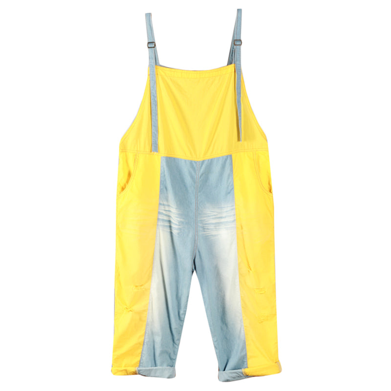 Patchwork Loose Overalls