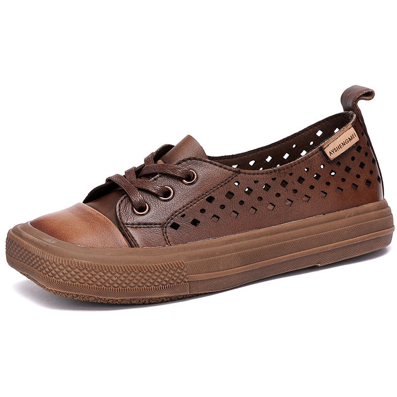Leather Hollow Square Head Casual Shoes