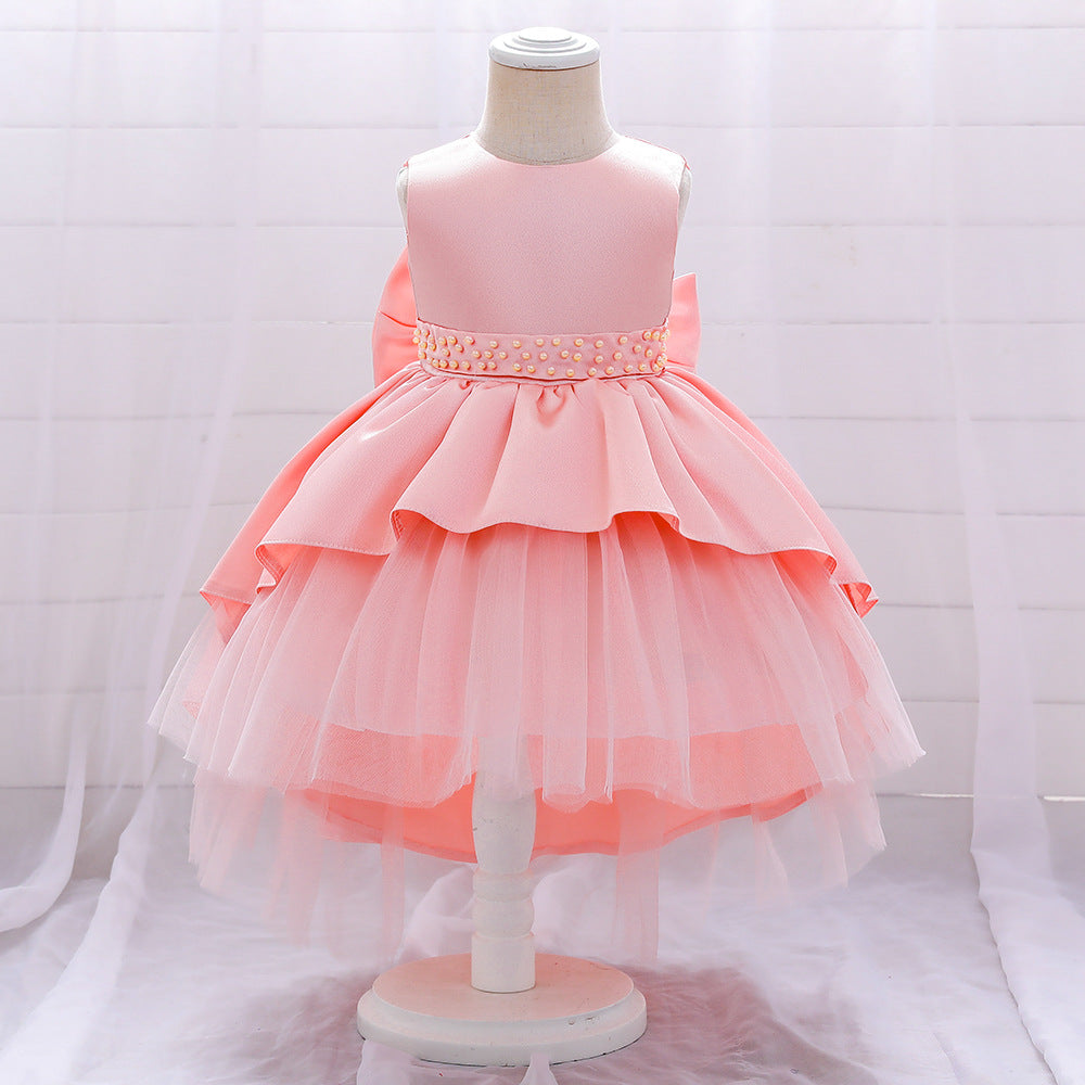Elegant Girl Bow Tail Princess Dress