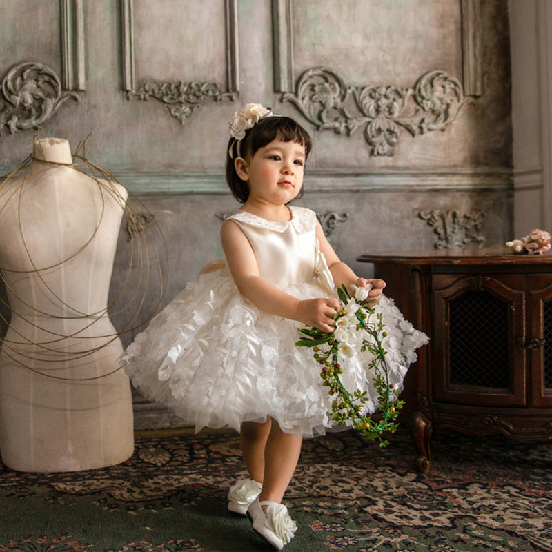 Elegant Girls Flower Embroidery Puffy Princess Dress