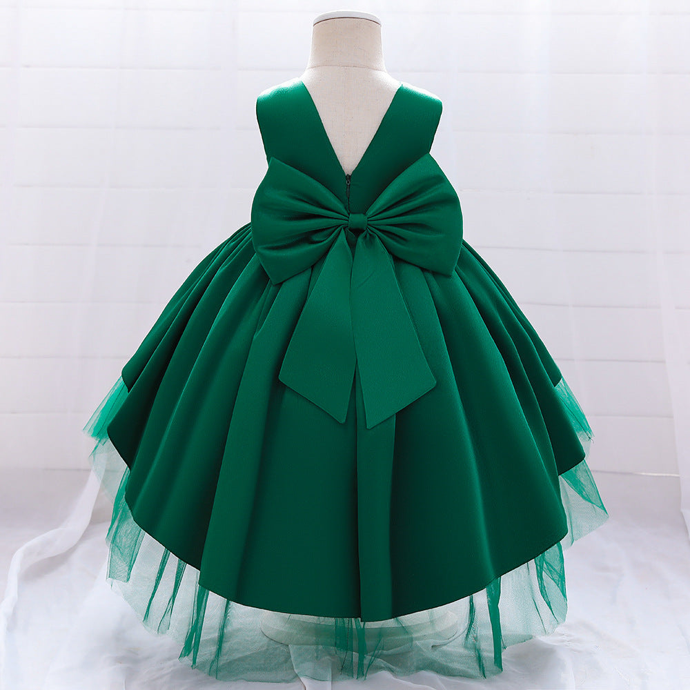 Elegant Girl Bow Tail Princess Dress