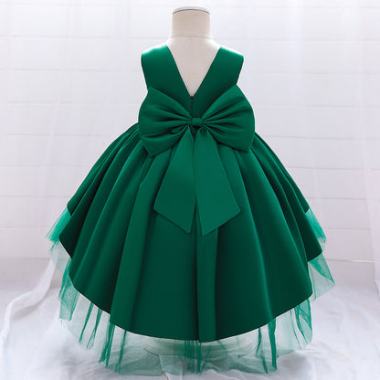 Elegant Girl Bow Tail Princess Dress
