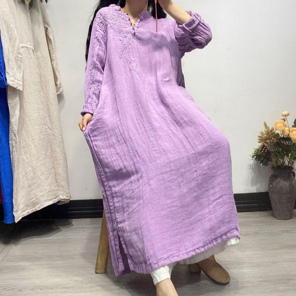 Linen Embroidery Retro Dress