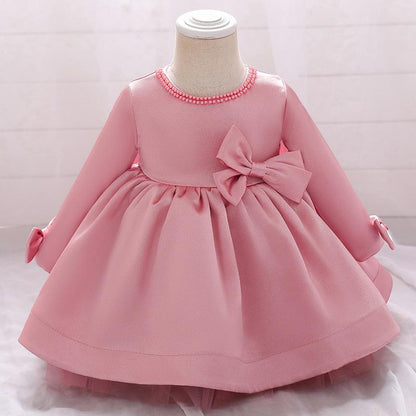 Lovely Princess Back Big Bow Fluffy Long Sleeve Dress