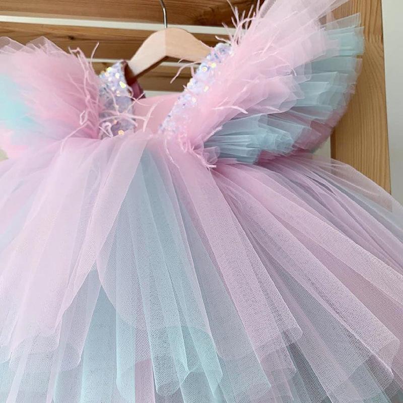 Girls Gorgeous Lace Sleeveless Rainbow  Dress