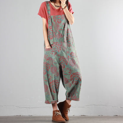 Summer Thin Retro Print Overalls