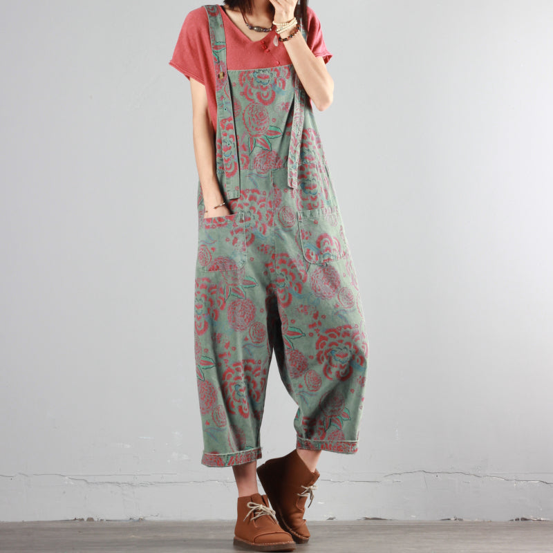 Summer Thin Retro Print Overalls