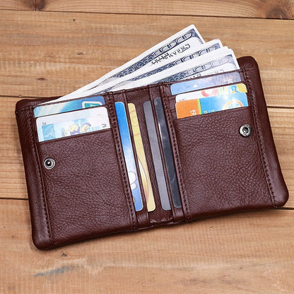 Vintage Leather Bi-fold Zipper Wallet