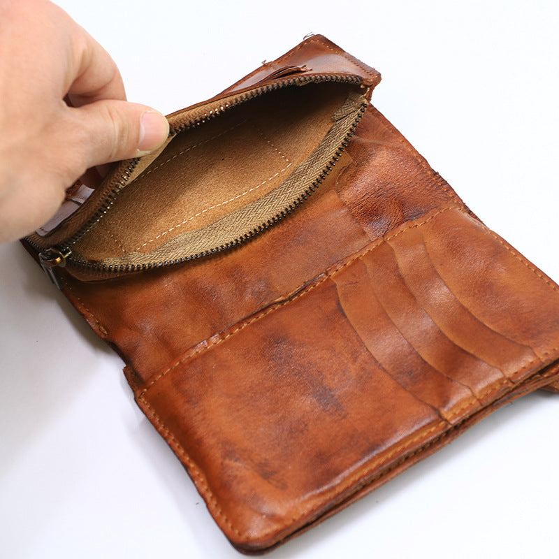 Vintage Leather Handmade Pleated Wallet