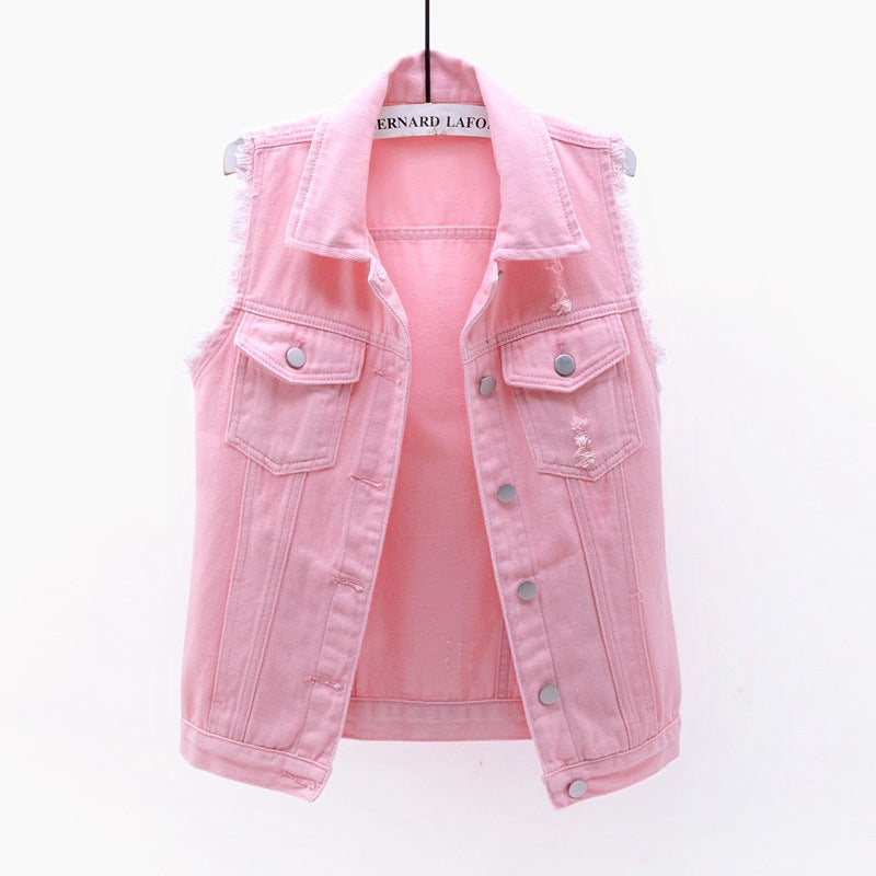 Multicolor Denim Vest Sleeveless Jacket