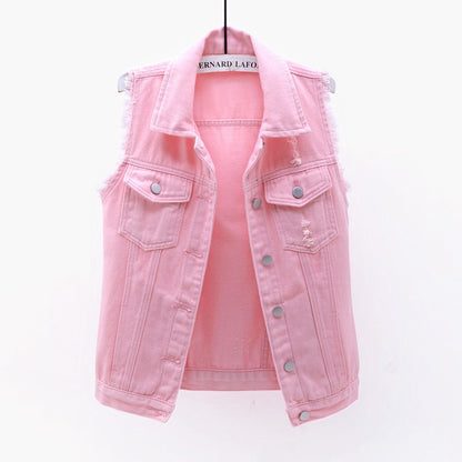 Multicolor Denim Vest Sleeveless Jacket