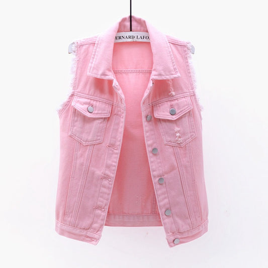 Multicolor Denim Vest Sleeveless Jacket