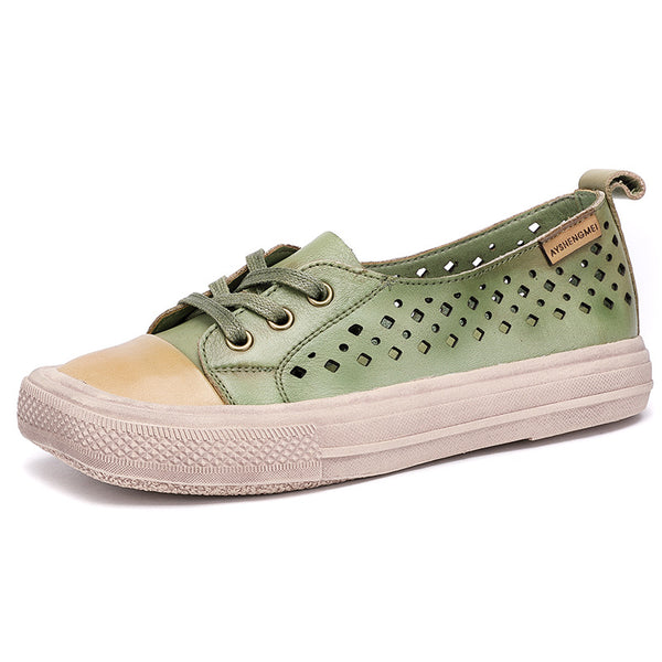 Leather Hollow Square Head Casual Shoes