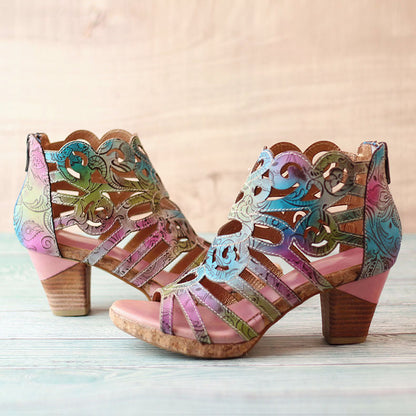 Fish Mouth Hollow Retro Handmade Symphony Gradient Sandals