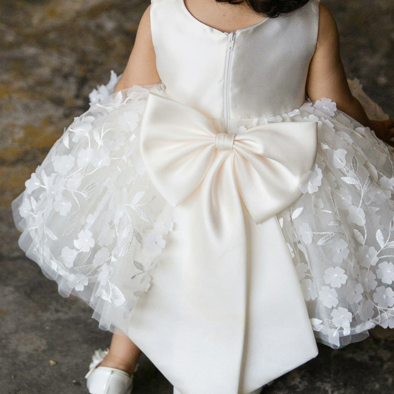 Elegant Girls Flower Embroidery Puffy Princess Dress