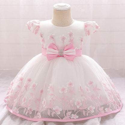 Elegant One-year-old Baby Embroidered Fluffy Princess Dress