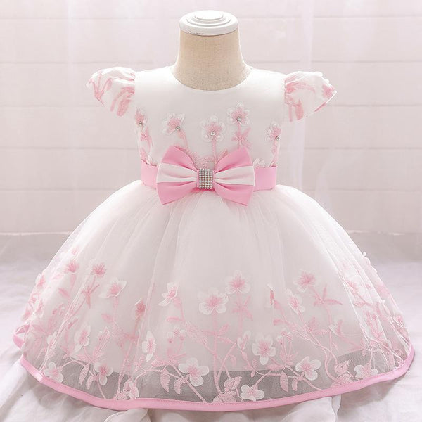 Elegant One-year-old Baby Embroidered Fluffy Princess Dress