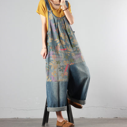 Summer Denim Print Overalls