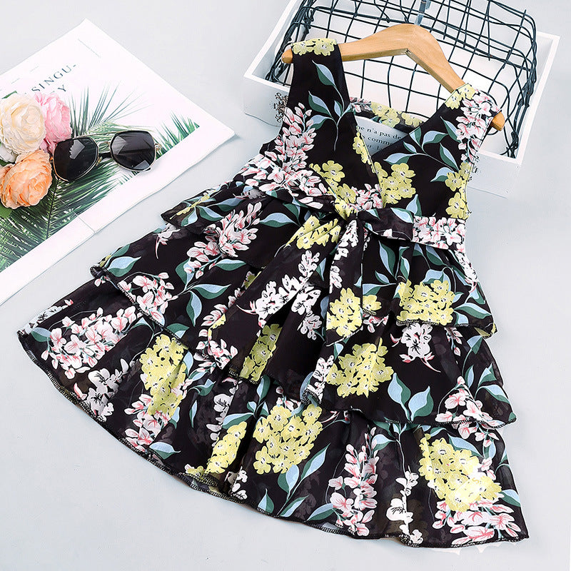 Summer V-neck sleeveless Printing Dress