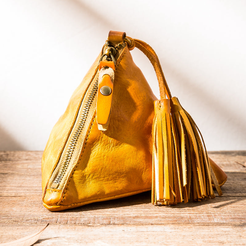 Leather Retro Triangle Cash Wallet Coin Tassel Storage Bag