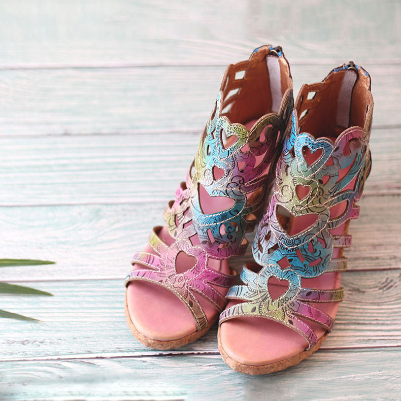 Fish Mouth Hollow Retro Handmade Symphony Gradient Sandals