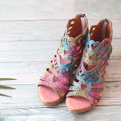 Fish Mouth Hollow Retro Handmade Symphony Gradient Sandals