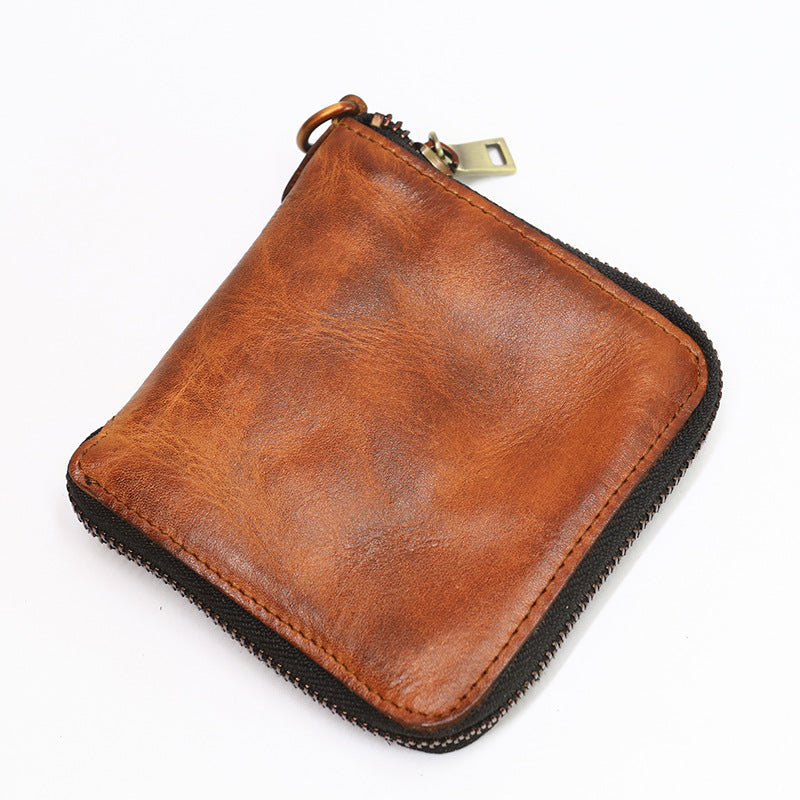Retro Handmade Zipper Leather Wallet