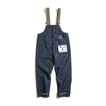 American Retro Men's Deck Bib Overalls Straight-leg Denim Jumpsuit