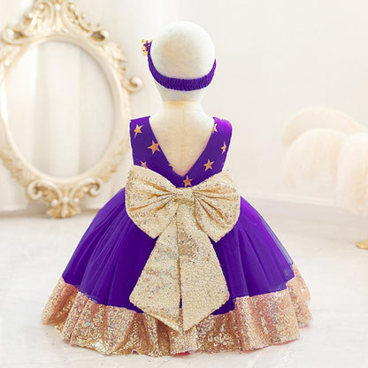 Summer Baby Girls Cute Bow Sequins  Dress