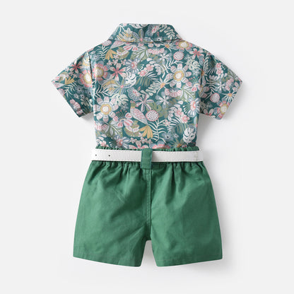 Two-piece Summer Flower Short-sleeved Shirt + Shorts