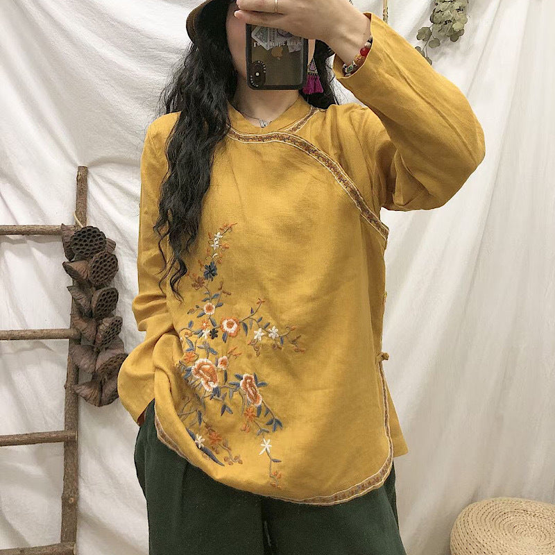 Linen Ethnic Style Blouse Retro Loose Cardigan