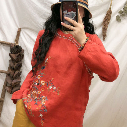 Linen Ethnic Style Blouse Retro Loose Cardigan