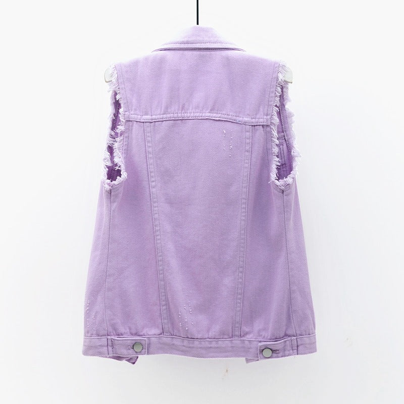 Multicolor Denim Vest Sleeveless Jacket