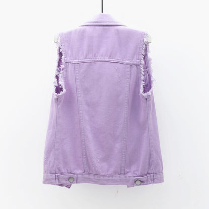 Multicolor Denim Vest Sleeveless Jacket