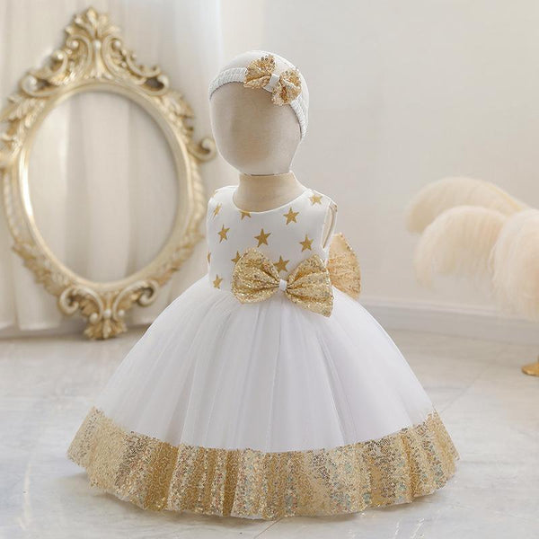 Summer Baby Girls Cute Bow Sequins  Dress