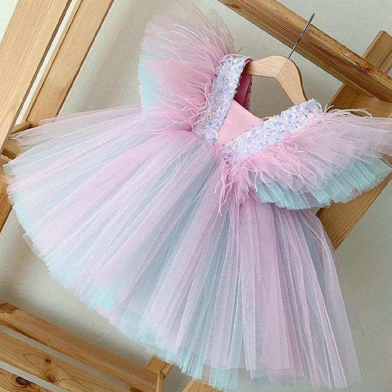 Girls Gorgeous Lace Sleeveless Rainbow  Dress