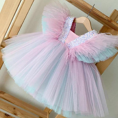 Girls Gorgeous Lace Sleeveless Rainbow  Dress