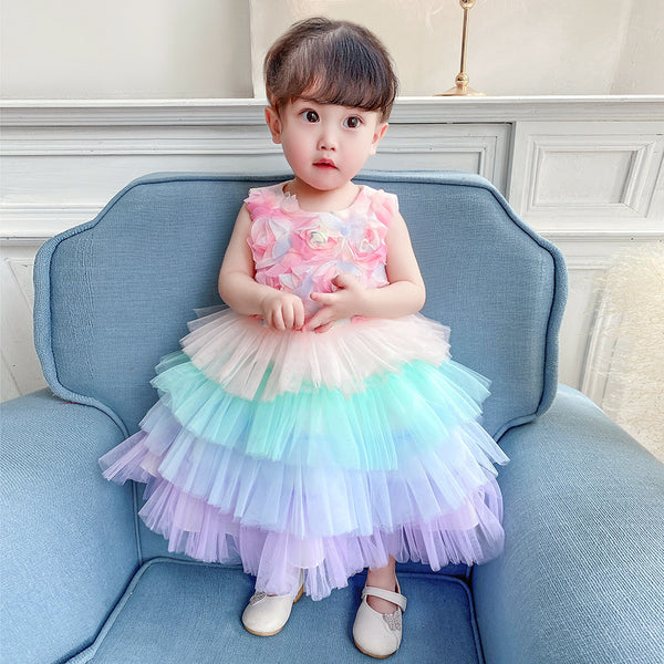 Girls Flowers Fluffy Princess Dress
