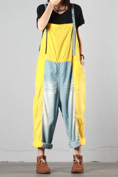 Patchwork Loose Overalls
