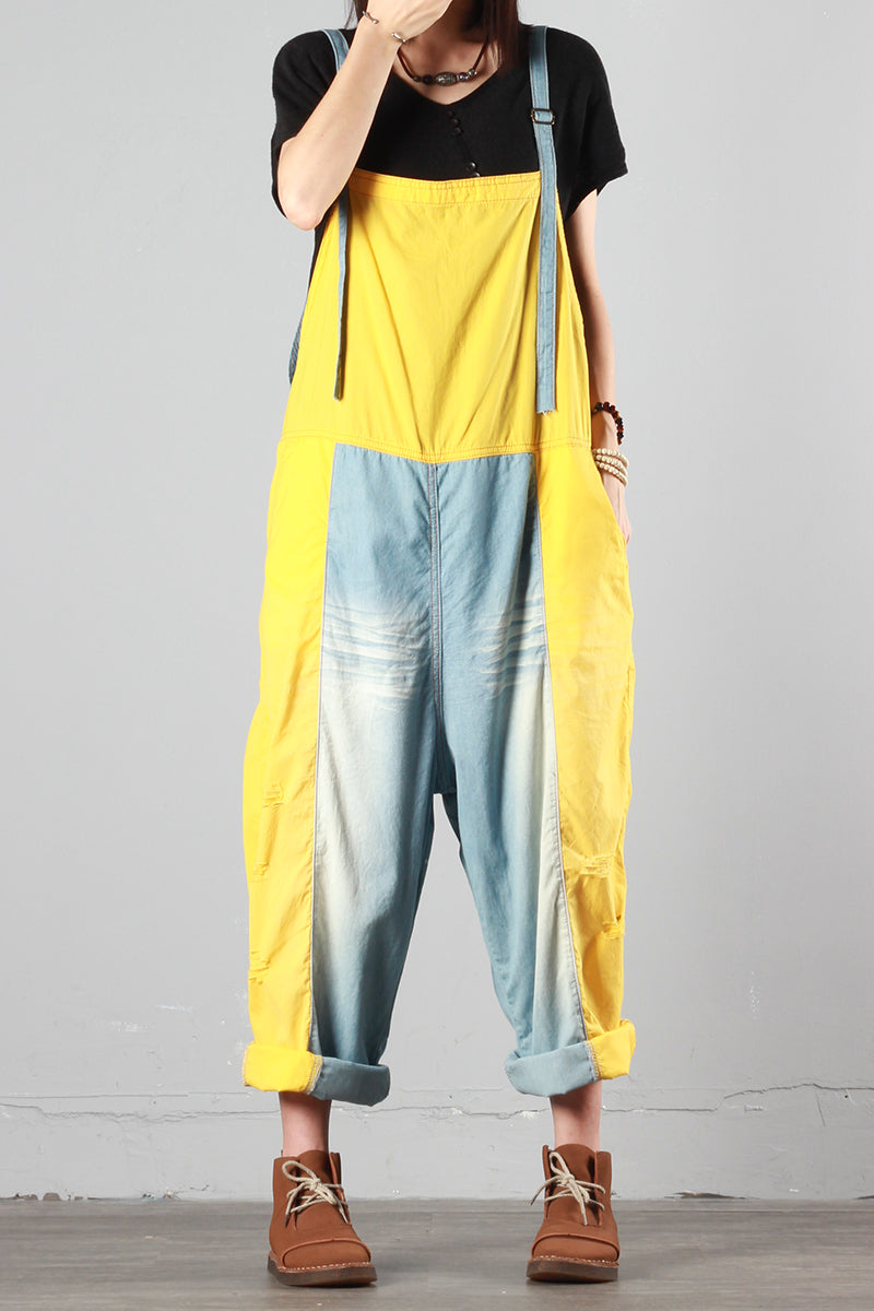 Patchwork Loose Overalls