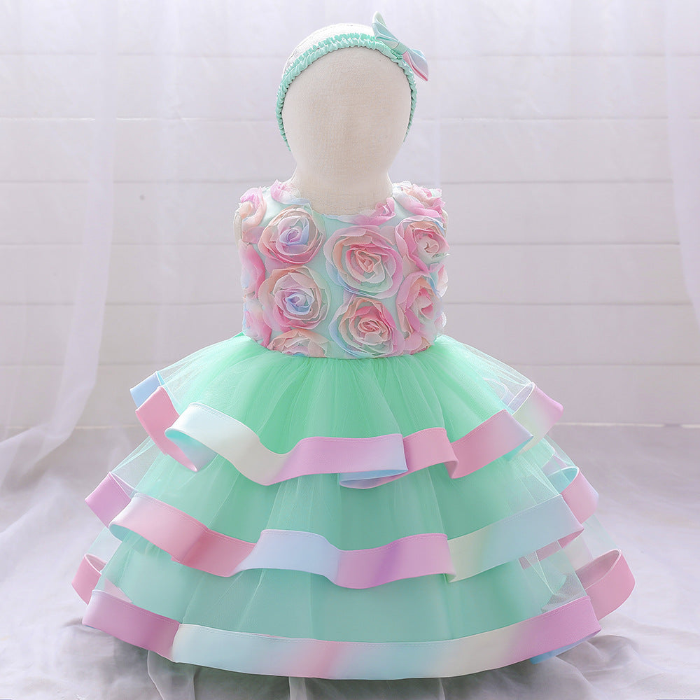 Girls Colorful Cake Fluffy Princess Dress