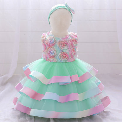 Girls Colorful Cake Fluffy Princess Dress
