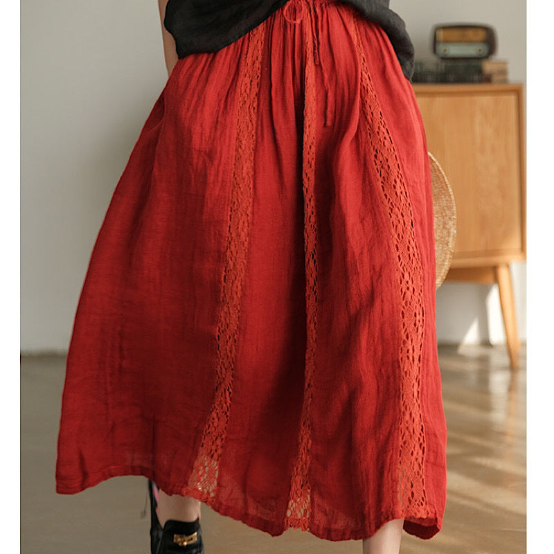 Hollow Loose Drawstring Lace Skirt