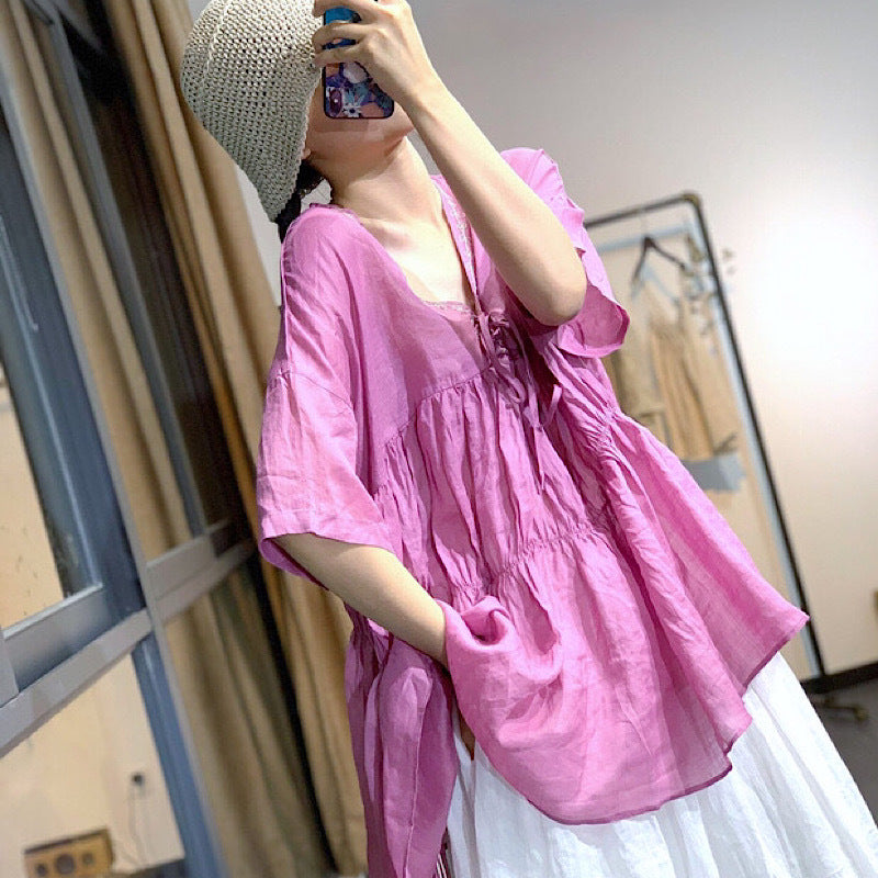 Retro Embroidered V-neck Blouse