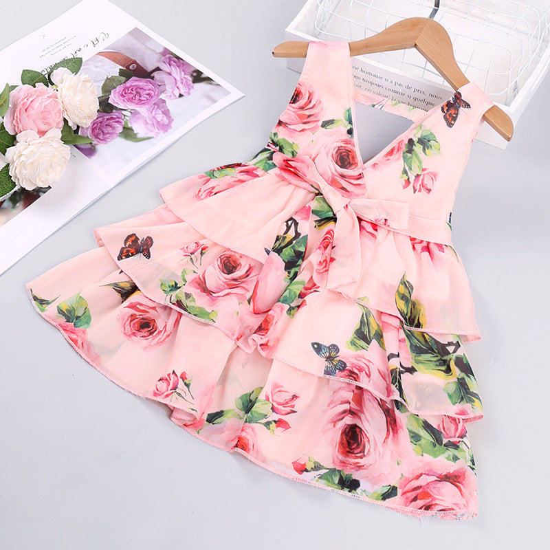 Summer V-neck sleeveless Printing Dress