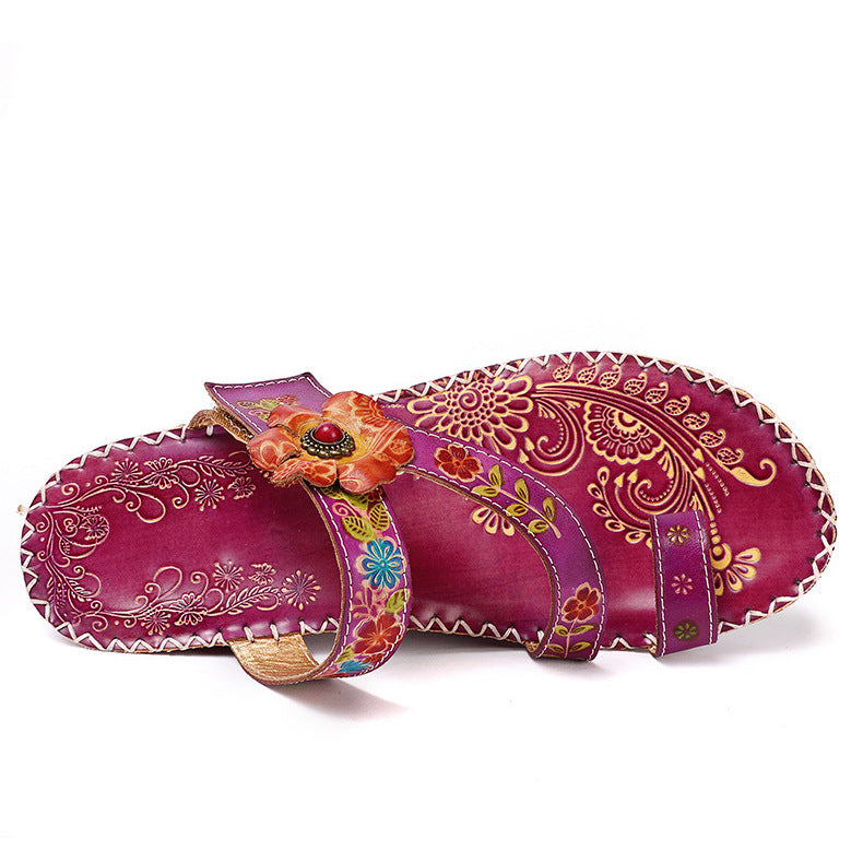 Retro Handmade Floral Wedge Flip Flops Sandals