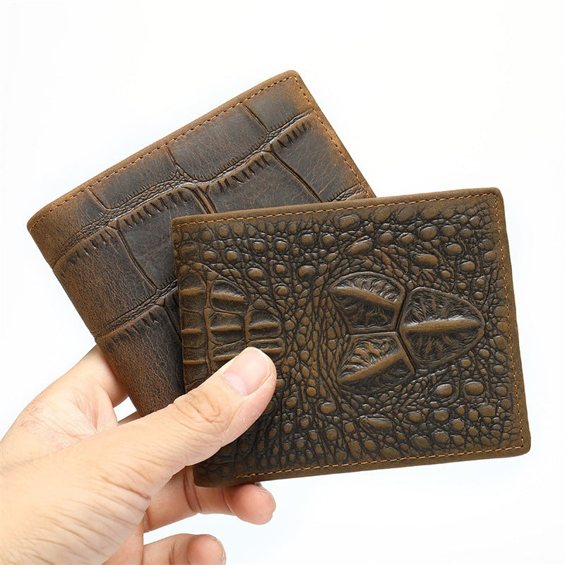 Crocodile Embossed Short Leather Wallet