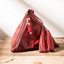 Leather Retro Triangle Cash Wallet Coin Tassel Storage Bag